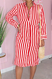 Blue Summer Lapel Neck Button Stripe Loose Stripe Shirt Dress KY3088-2