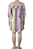 Purple Sexy Fashion Off Shoulder Irregularity Colorful Mini Dress K2145-1