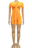 Yellow Sexy Irregularity Round Neck Ruffle Short Sleeeve Solid Color Shorts Sets XZ5117-2