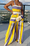 Purple Women Multicolor Printing Smocking Stitch Condole Belt Wide Leg Jumpsuits HXY88072-6