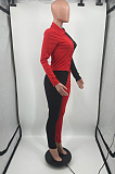 Red Spliced Black Lapel Neck Long Sleeve Button Shirt Long Pnats Casual Sets OEP6302-2