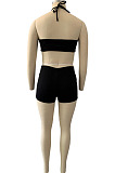 Black Summer Condole Belt Strapless Crop Top Shorts Mid Waist Two Piece DN8624-2