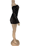 Khaki Perspective Mesh Sexy Strapless Long Sleeve Bodycon Mini Dress DN8625-1