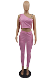 Black Tight Pure Color Sleeveless Top With China Mid Waist Long Pants Two-Piece MTY6552-2