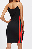 Black Condole Belt Low Cut Side Stripe Spliced Hip Dress SN390164