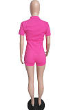 Khaki Pure Color Linen Lapel Neck Single-Breasted Short Sleeve Shirt Shorts Two-Piece LML252-3