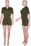 Army GreenCasual Lapel Neck Short Sleeve Single-Breasted Romper Shorts SN390171-3