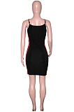 Black Condole Belt Low Cut Side Stripe Spliced Hip Dress SN390164