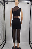 Black Sexy Perspective Sleeveless Round Collar Strapless Long Dress Three-Piece MTY6561-1