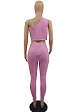 White Tight Pure Color Sleeveless Top With China Mid Waist Long Pants Two-Piece MTY6552-1