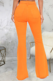 Rose Red Personality Hole Pure Color Elastic Jean Flare Pants SMR2475-2
