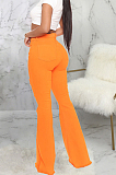 Orange Personality Hole Pure Color Elastic Jean Flare Pants SMR2475-1