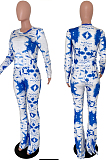Blue Tie Dye Round Neck Long Sleeve Casual Long Pants Two-Piece YSS8040-3