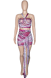 Pink Sexy Mesh Bandage Halter Neck Strapless High Waist Short Skirts Kontted Sets SN390138-2