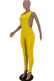 Yellow Lapel Neck Hollow Out Solid Color Sexy Bodcon Jumpsuits YSS8069-1