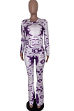 Purple Tie Dye Round Neck Long Sleeve Casual Long Pants Two-Piece YSS8040-2