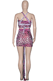 Pink Sexy Mesh Bandage Halter Neck Strapless High Waist Short Skirts Kontted Sets SN390138-2