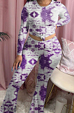 Blue Tie Dye Round Neck Long Sleeve Casual Long Pants Two-Piece YSS8040-3
