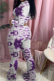 Red Tie Dye Round Neck Long Sleeve Casual Long Pants Two-Piece YSS8040-1