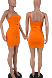 Orange  Night Club Solid Color Condole Belt Backless Button Elastic Waist Hip Dress AMX6051-2