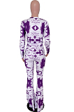 Purple Tie Dye Round Neck Long Sleeve Casual Long Pants Two-Piece YSS8040-2