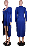 Royal Blue New Solid Color Sleeveless Round Neck Romer Shorts+Long Sleeve Cardigan Coat Two-Piece WY6682-7