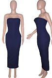 Navy Cyan Sexy Strapless Backless Solid Colur Bodycon Long Dress SN390151-3