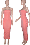 Pink Sexy Strapless Backless Solid Colur Bodycon Long Dress SN390151-6