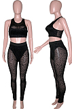 Black New Night Club Mesh See-Througk SLeeveless Tank Pencil Pants With  Underwear Briefs Sets SN390154-2