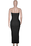 Black Sexy Strapless Backless Solid Colur Bodycon Long Dress SN390151-4