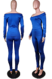 Blue Nigh Club Low Cut Long Sleeve Tight Top Long Pants Two-Piece WY6697-5
