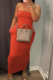 Red Sexy Strapless Backless Solid Colur Bodycon Long Dress SN390151-5