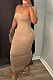 Khaki Sexy Strapless Backless Solid Colur Bodycon Long Dress SN390151-1