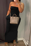 Black Sexy Strapless Backless Solid Colur Bodycon Long Dress SN390151-4