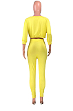 Yellow Summer Round Collar Three Quarter Sleeve Bandage Top Bodycon Pants Two-Piece YMT6222-2