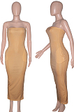 Khaki Sexy Strapless Backless Solid Colur Bodycon Long Dress SN390151-1