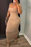 Pink Sexy Strapless Backless Solid Colur Bodycon Long Dress SN390151-6