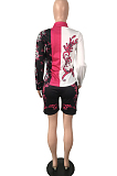 As Shown New Digital Print Lapel Neck Single-Breasted Long Sleeve Shirt Shorts Two-Piece QY5059-3