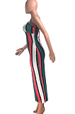 Red Cotton Blend Modest Stripe Condole Belt Strapless Sexy Boycon Dress YMT6216-2