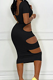 White Nigh Club Hollow Out Backless O Neck Solid Color Bodycon Dress LM88803-1