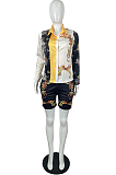 Blue New Digital Print Lapel Neck Single-Breasted Long Sleeve Shirt Shorts Two-Piece QY5059-2