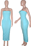 Blue Sexy Strapless Backless Solid Colur Bodycon Long Dress SN390151-2