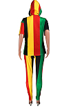 Colorful Stripe Print Spliced Short Sleeve Hoodie Pencil Pants Sports Sets YMT6226