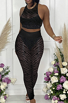 Black New Night Club Mesh See-Througk SLeeveless Tank Pencil Pants With  Underwear Briefs Sets SN390154-2