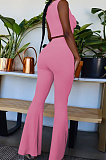 Pink Sexy Ridder Sleeveless Low-Cut Crop Tank High Waist Flare Pants Two-Piece MD436-3