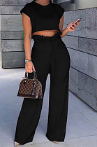 Black Women Trendy Casual Pure Color Pants Sets AJL8017-2
