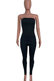 Black Solid Color Sexy Mid Waist Strapless Bodycon Jumpsuits HM5493-3