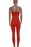 Orange Solid Color Sexy Mid Waist Strapless Bodycon Jumpsuits HM5493-6