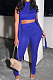 Blue Women Pure Color Shirred Detail Split Sleeveless Tiny Flared Casual Long Pants Sets ASY8831-3