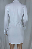 White Sexy Lapel Neck Single-Breasted Shirt Collect Waist Bodycon Mini Dress CL6108-1